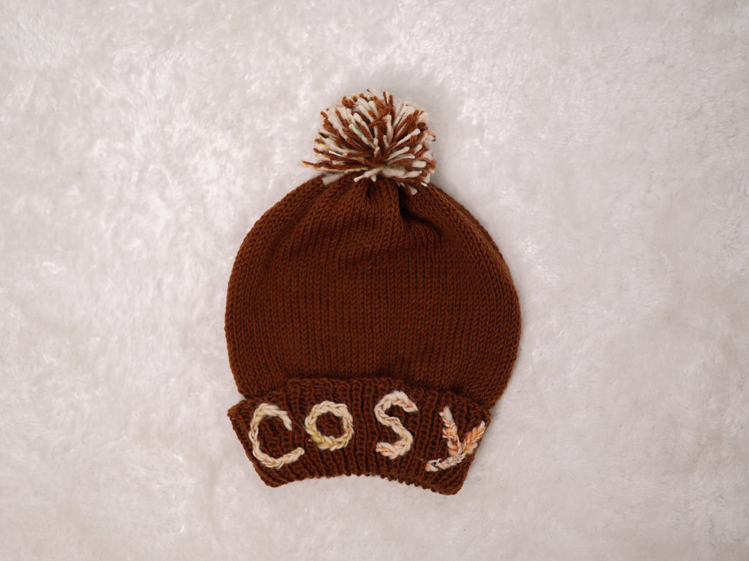 Personalized Soft Wool Beanie with Pom Pom, Custom Word Winter Knit Hat H11