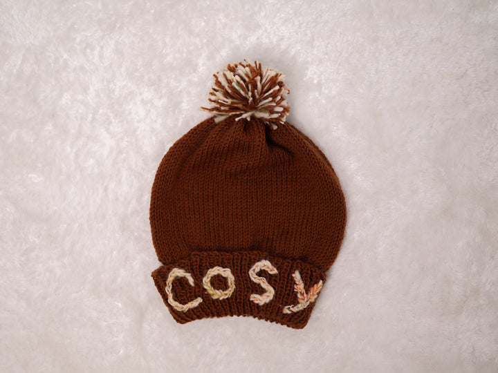 Personalized Soft Wool Beanie with Pom Pom, Custom Word Winter Knit Hat H11