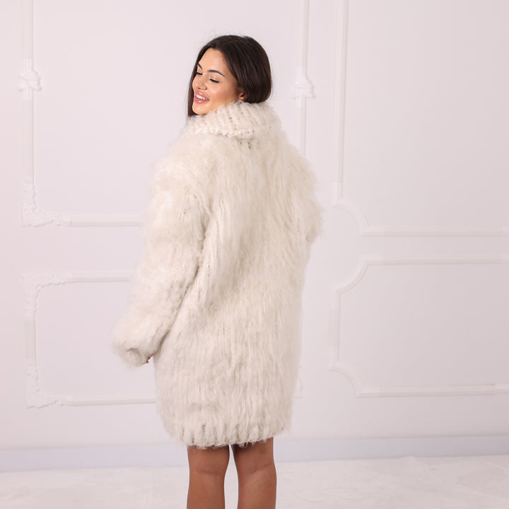 Ivory Alpaca Cardigan, Fluffy Fuzzy Coat, Oversized Knit Jacket, Handmade Luxury Winter Outerwear Cozy T2290