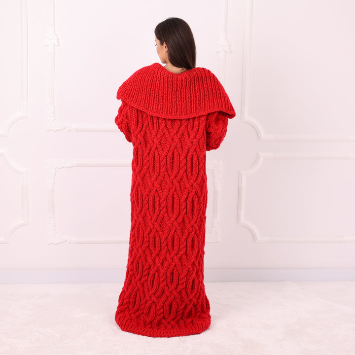 Red cable knit maxi cardigan oversized fit