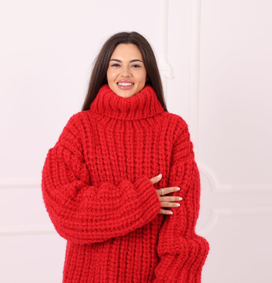 Tiffy Mohair Red Alpaca English Rib Sweater Dress T2284