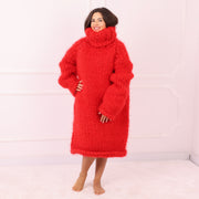 Mohair-Sweaterkleid, 100 cm langes Oversized Fuzzy-Strick, 25-fädiges Winterpullover, T2279