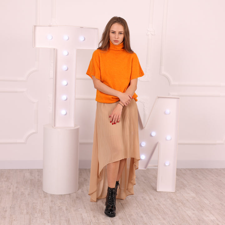 Lightweight orange hand-knit turtleneck sweater