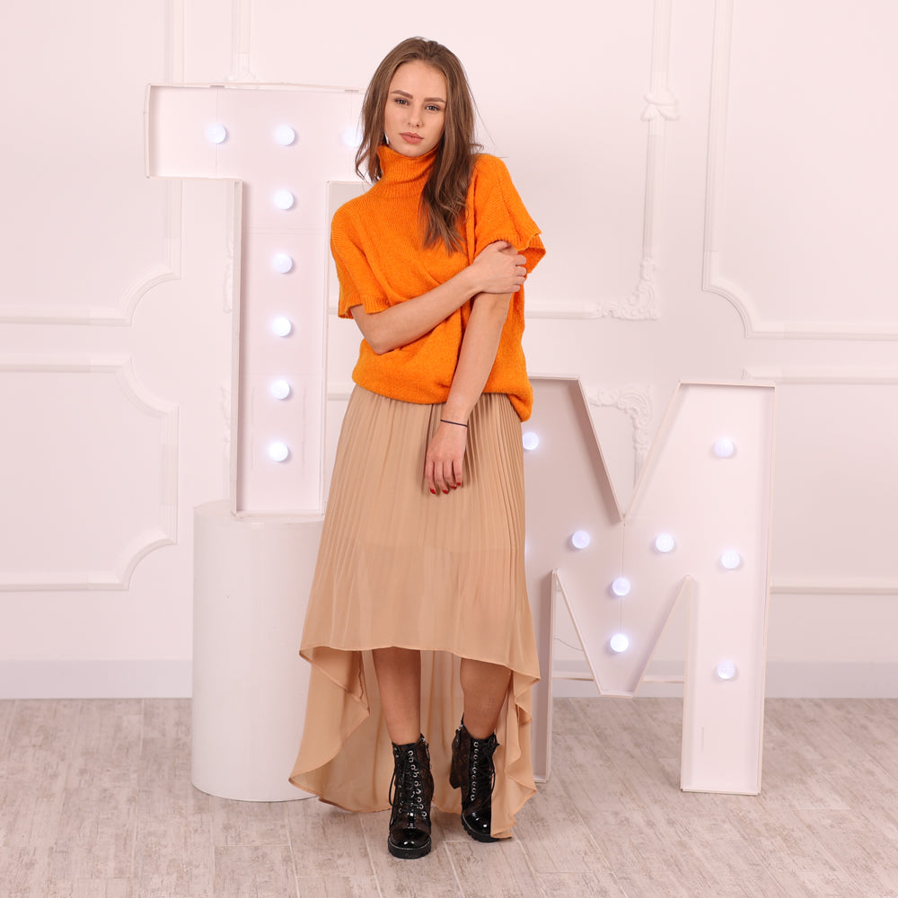 Soft orange natural-fibre knitted turtleneck pullover