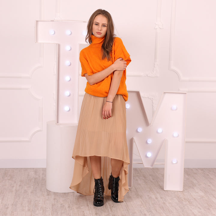 Soft orange natural-fibre knitted turtleneck pullover