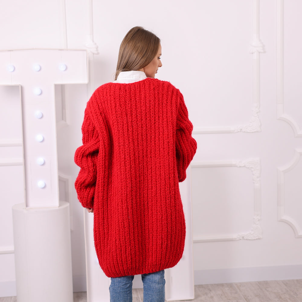 English rib red wool alpaca cardigan