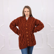 One available in size XL, Brown Alpaca Cable Knit Cardigan, Soft Italian Yarn T2077R