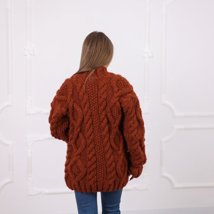 Chunky Alpaca Cable Knit Cardigan, Soft Italian Yarn, Wooden Buttons, Cozy Fit T2077