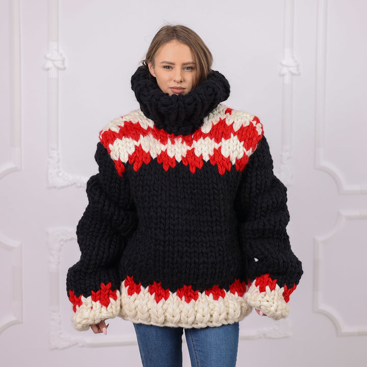 Extra Chunky Icelandic Wool Sweater, Hand Knitted Pullover, Thick Turtleneck Knit T2093