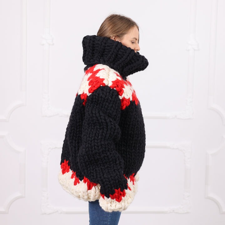 Extra Chunky Icelandic Wool Sweater, Hand Knitted Pullover, Thick Turtleneck Knit T2093