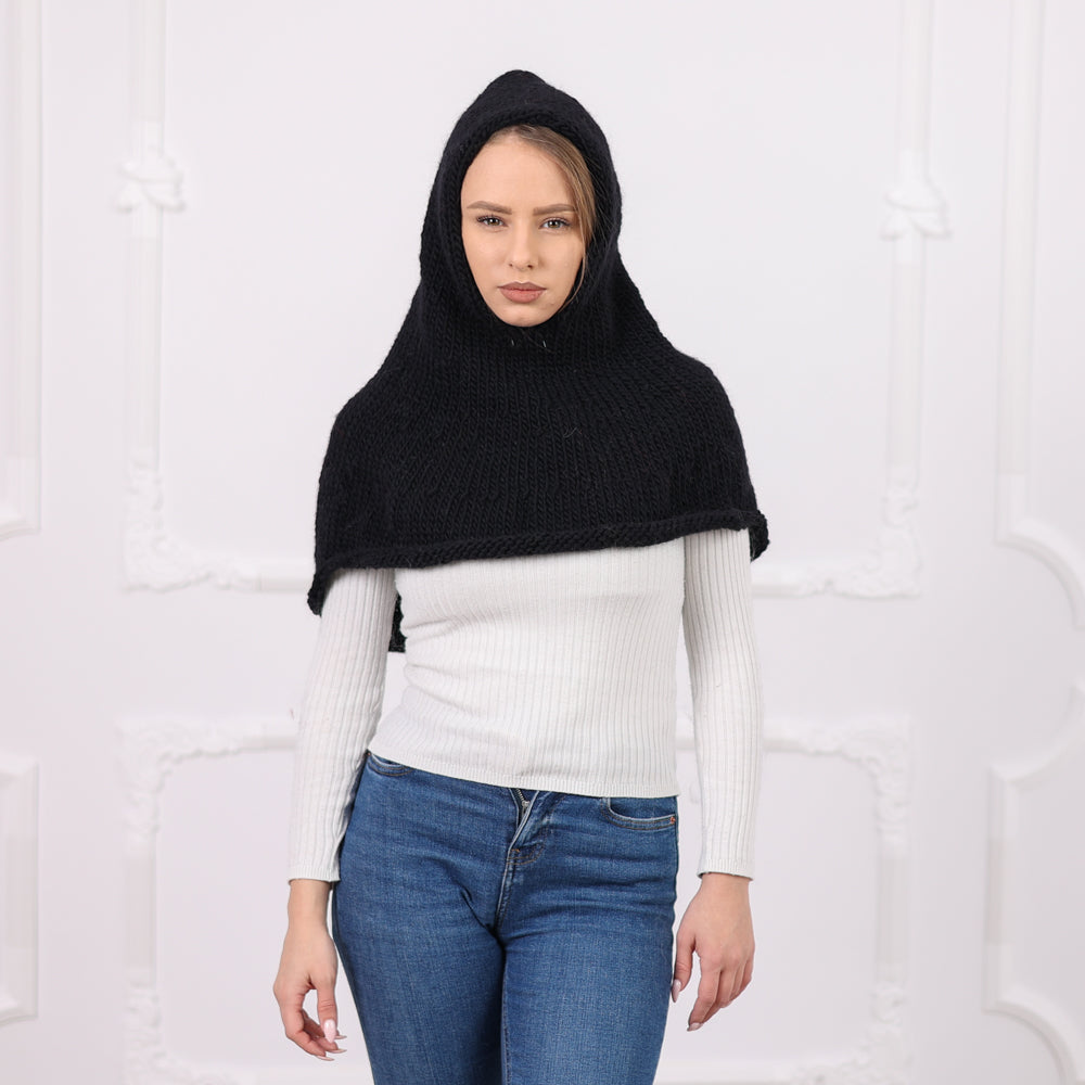 Soft Wool Balaclava with Chunky Knit Hood and Extended Shoulder Cape Coverage Т2086