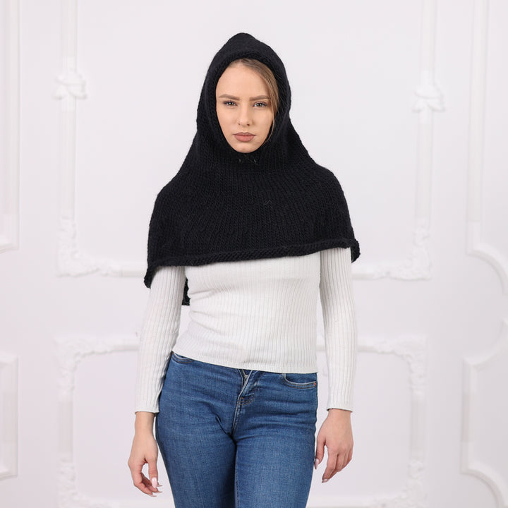 Soft Wool Balaclava with Chunky Knit Hood and Extended Shoulder Cape Coverage Т2086