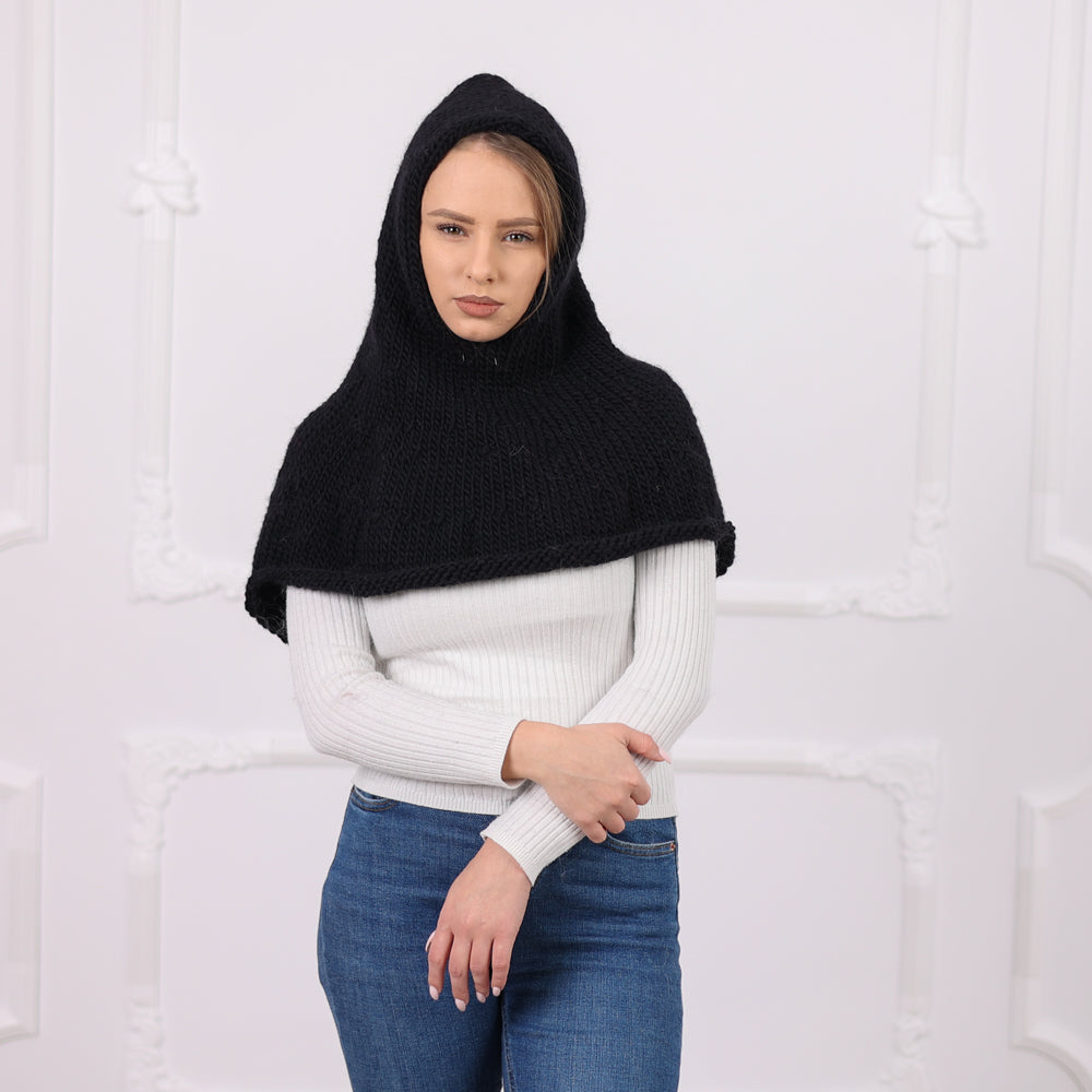 Soft Wool Balaclava with Chunky Knit Hood and Extended Shoulder Cape Coverage Т2086