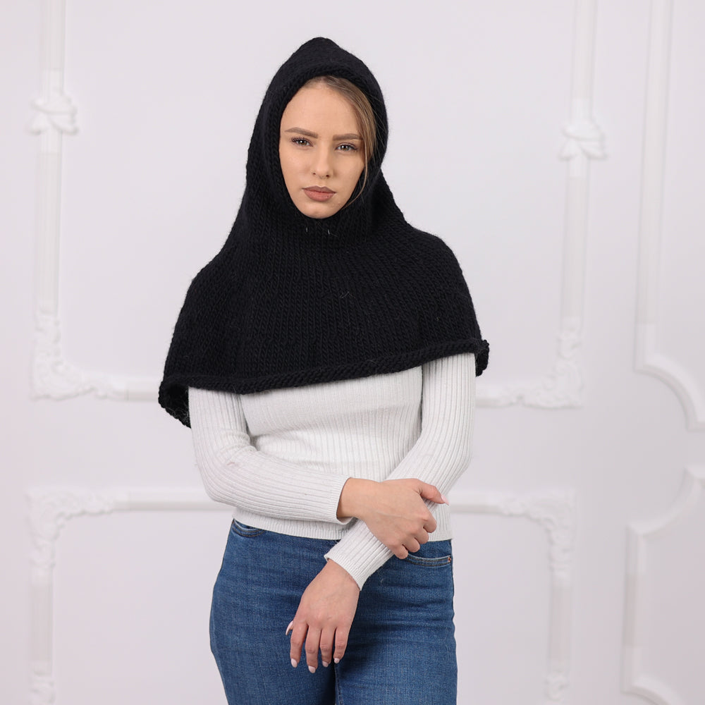 Soft Wool Balaclava with Chunky Knit Hood and Extended Shoulder Cape Coverage Т2086