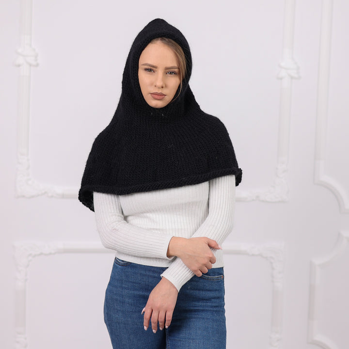 Soft Wool Balaclava with Chunky Knit Hood and Extended Shoulder Cape Coverage Т2086