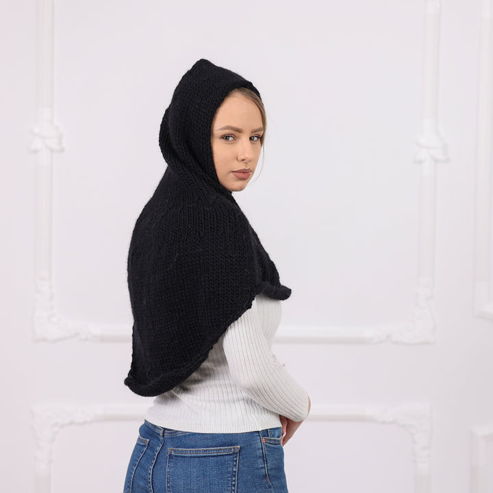 Soft Wool Balaclava with Chunky Knit Hood and Extended Shoulder Cape Coverage Т2086