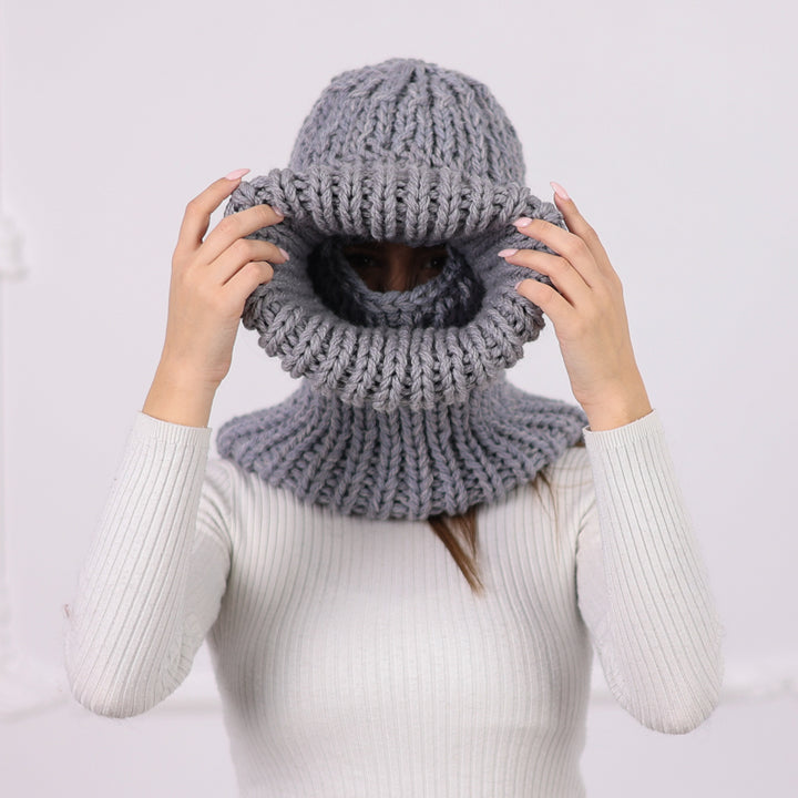Gray Itchy Wool  Chunky Knit Balaclava with Eye Opening – Full Coverage Hooded Ski Hat T2087