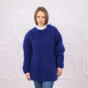 Einer erhältlich in Größe 2XL, blauer French Kid Mohair Rundhalspullover, gebürstet, haarig T2083