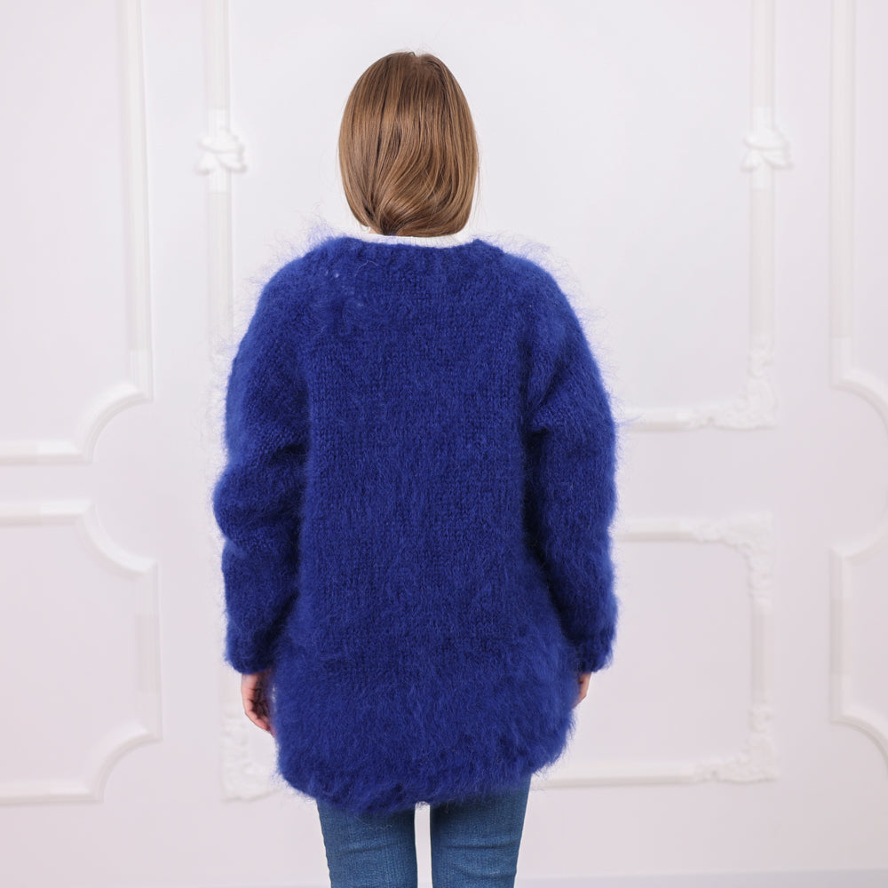One available in size 2XL, Blue French Kid Mohair Crewneck Sweater, Brushed Hairy T2083