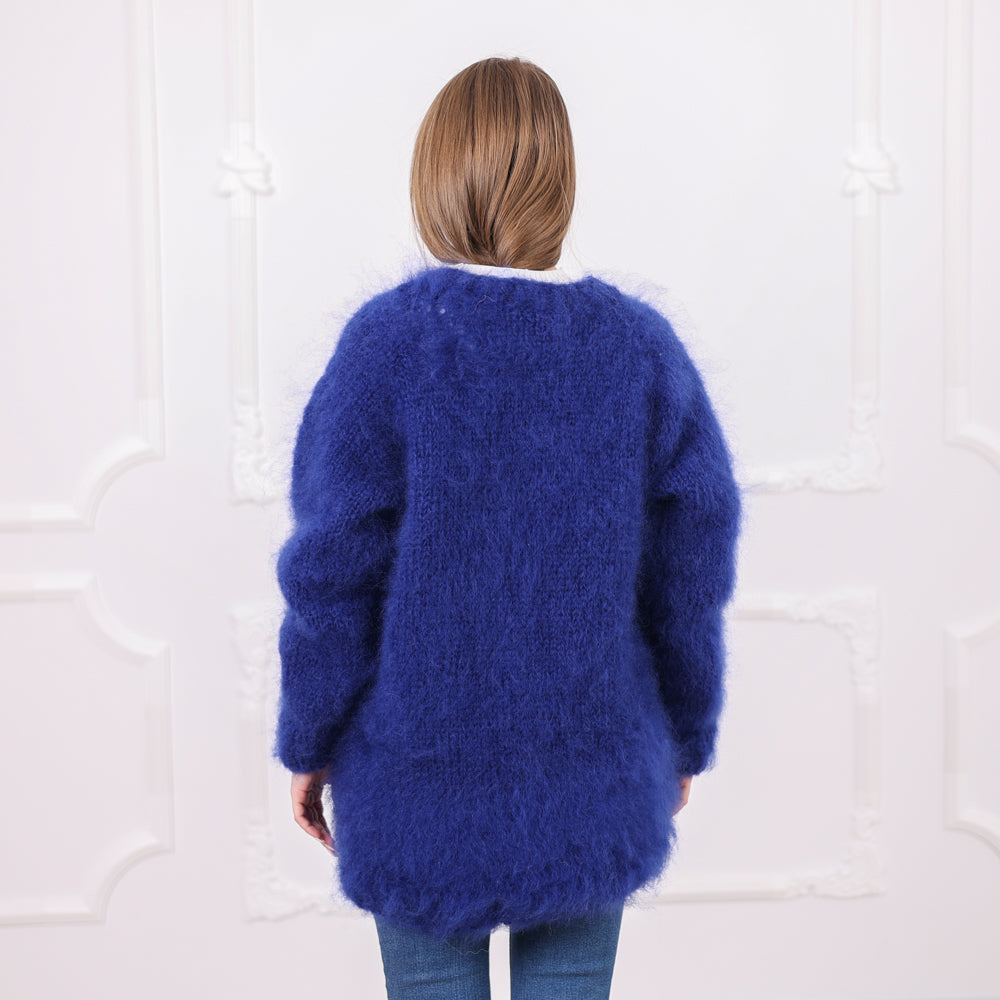One available in size 2XL, Blue French Kid Mohair Crewneck Sweater, Brushed Hairy T2083