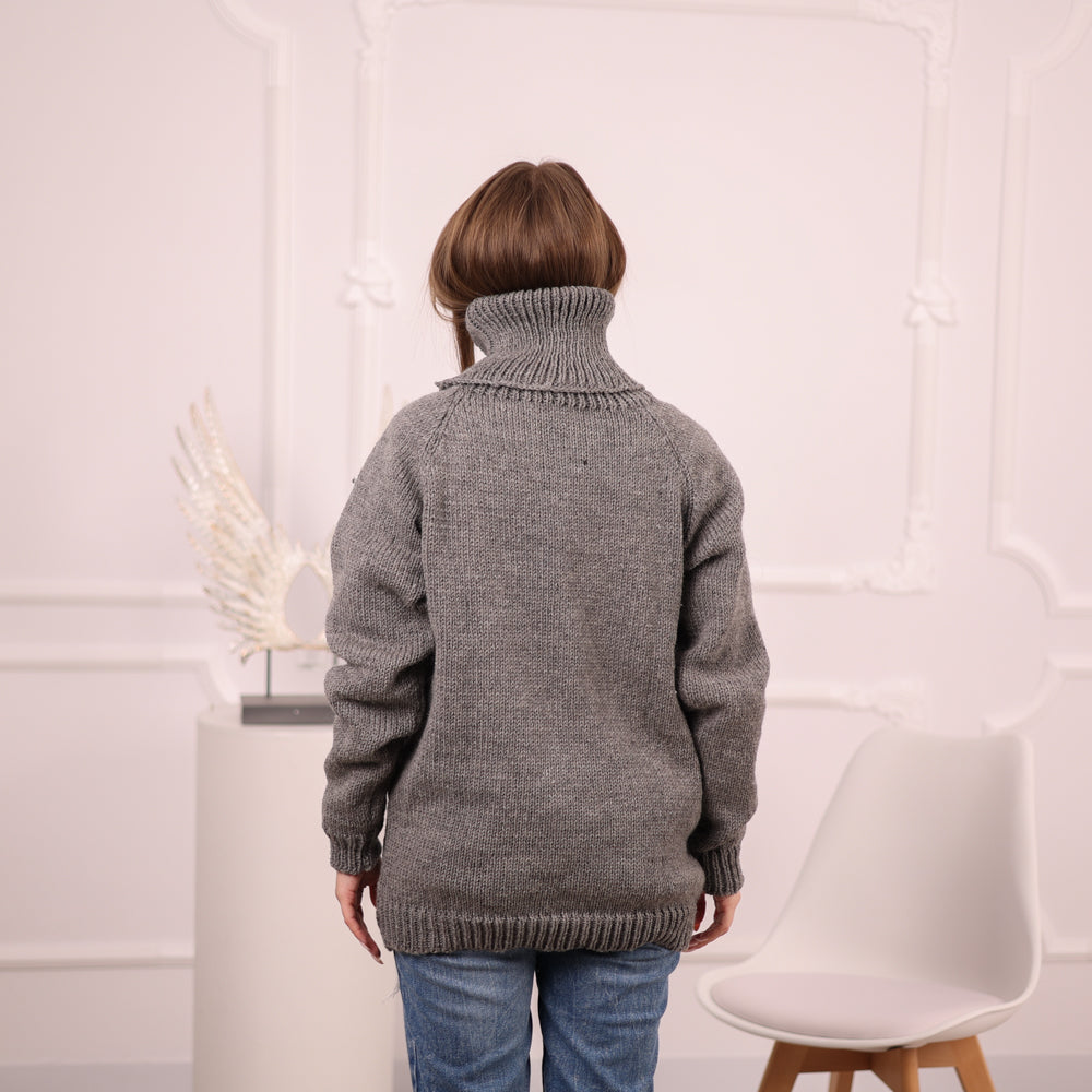 Gray Wool Sweater, Hand Knitted Raw Wool Pullover, Itchy Knit Turtleneck T2100