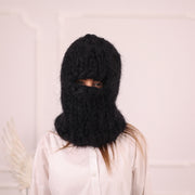 Extra klobige schwarze Mohair-Sturmhaube mit Vollgesichtsbedeckung, 30 Garnstränge T2095