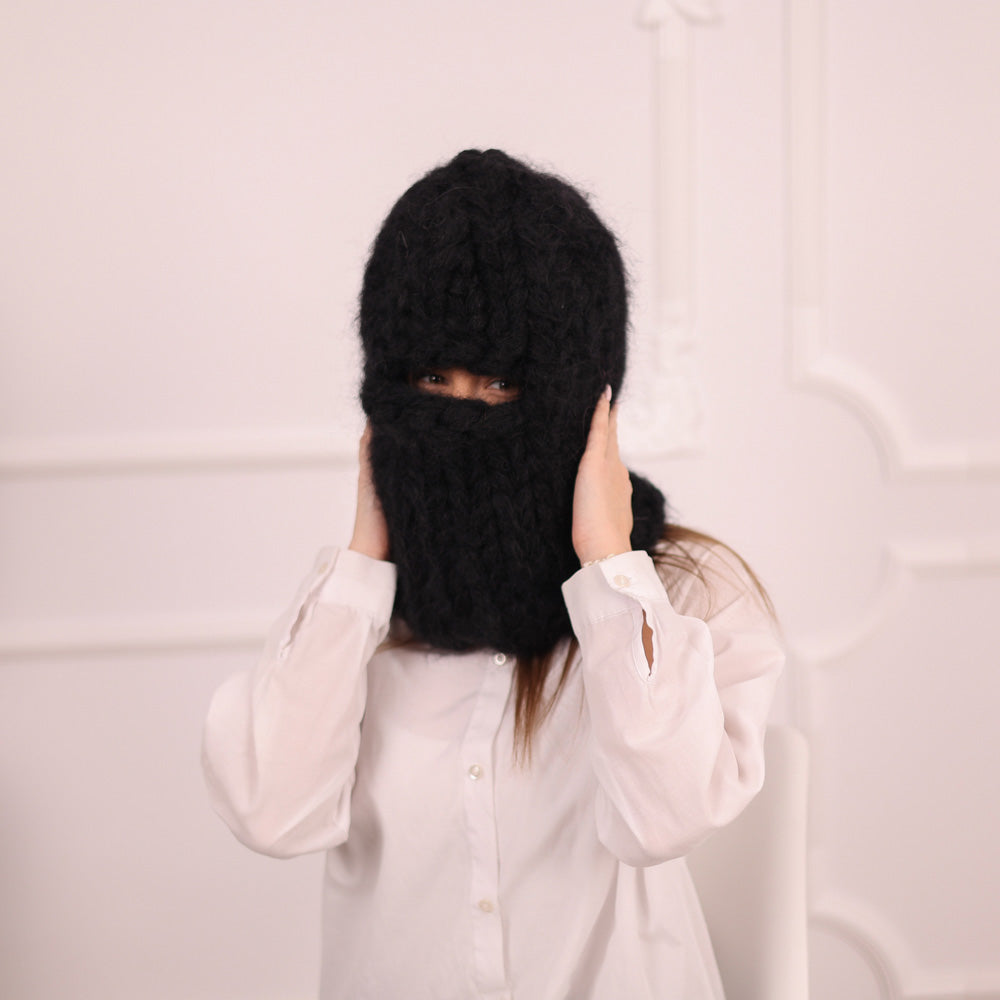 Extra Chunky Black Mohair Balaclava with Full Face Coverage , 30 strands of yarnn T2095