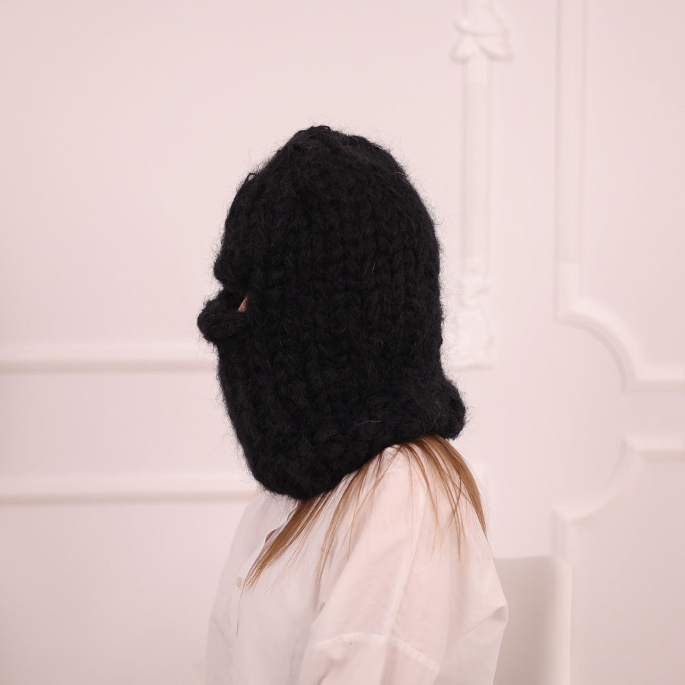 Extra Chunky Black Mohair Balaclava with Full Face Coverage , 30 strands of yarnn T2095
