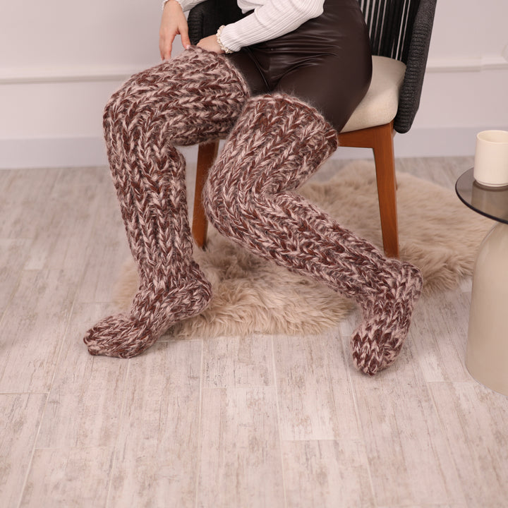 Long Chunky Knit Boot Socks, Over Knee Mohair and Wool Leg Warmers   T2132