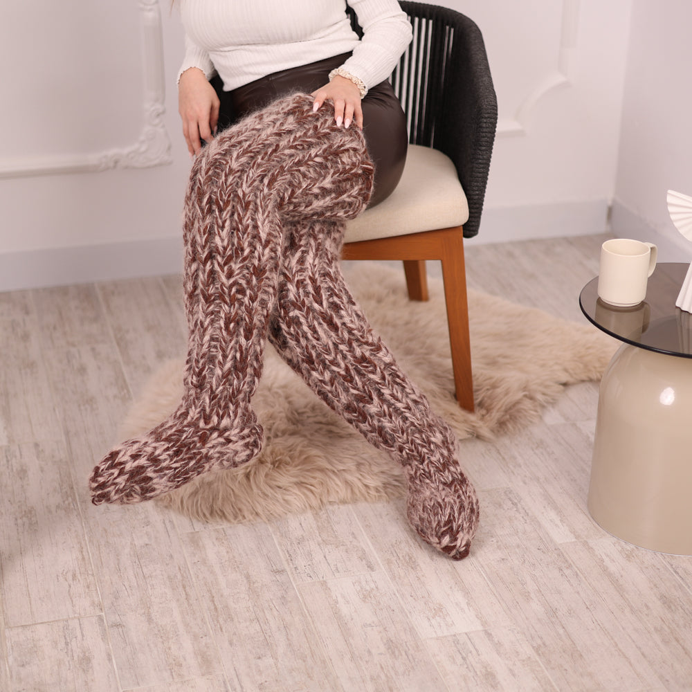 Long Chunky Knit Boot Socks, Over Knee Mohair and Wool Leg Warmers   T2132