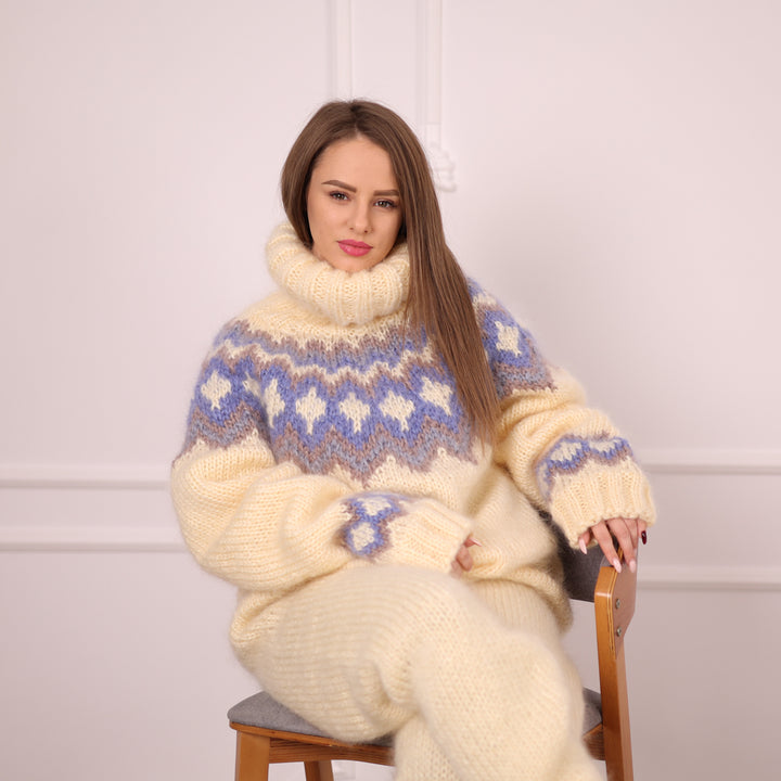 Icelandic Mohair Catsuit, Hand Knitted Wool Bodysuit, One Piece Suit With Socks T2134