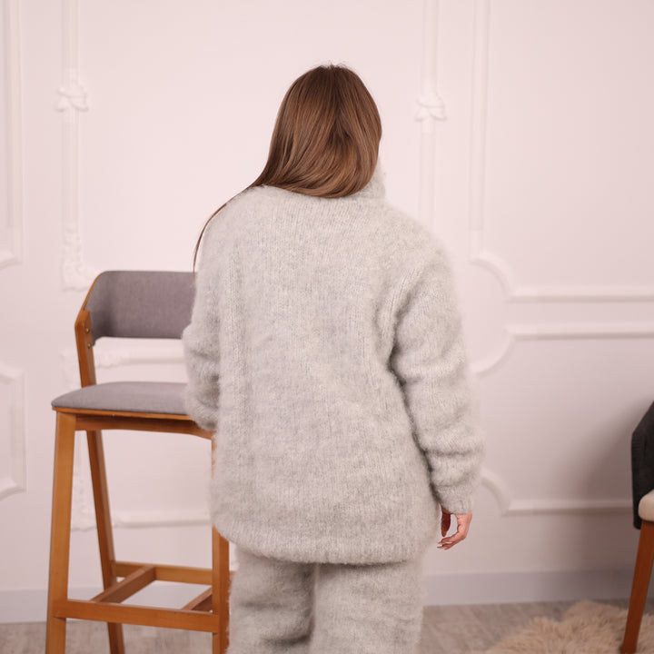 Kid Mohair Sweater and Pants Set, Fluffy Knit, Oversized Loungewear T2135
