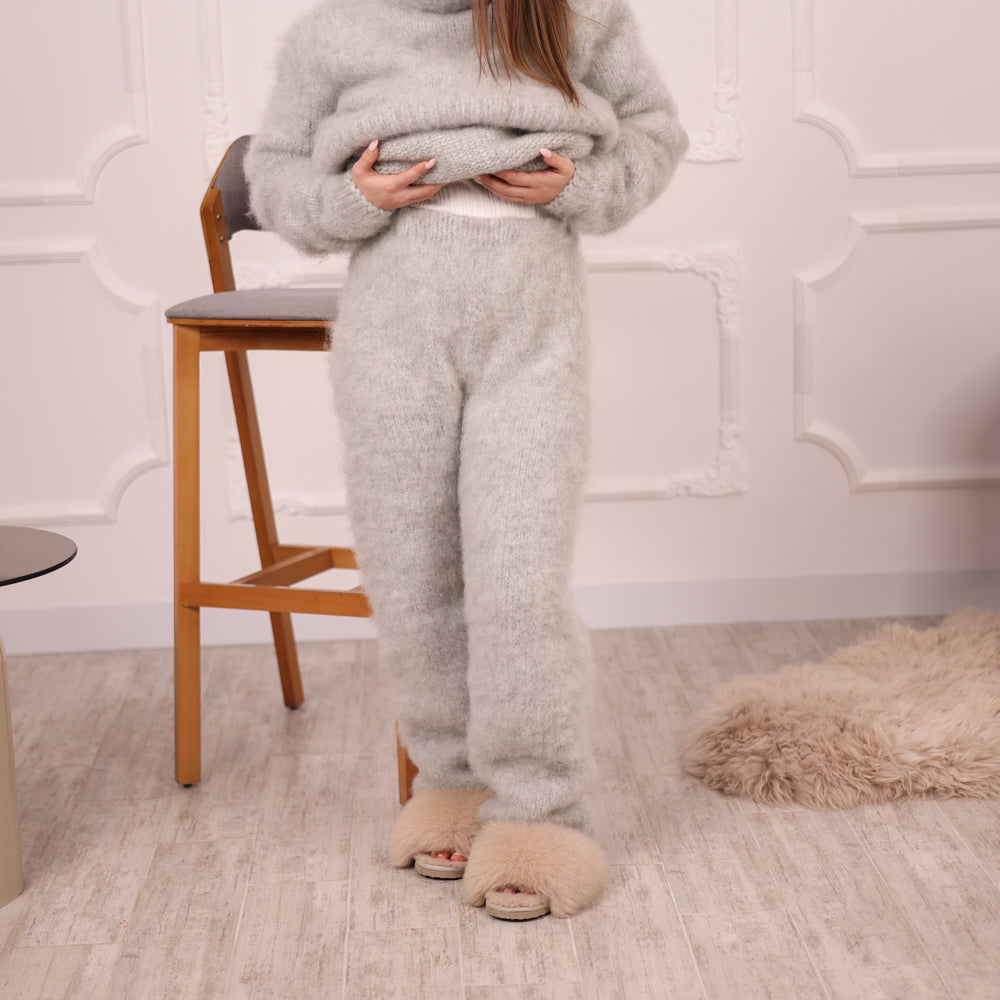 Kid Mohair Sweater and Pants Set, Fluffy Knit, Oversized Loungewear T2135
