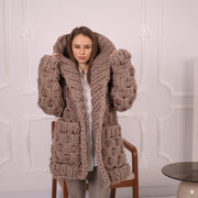 Extra Chunky Wollstrickjacke, handgestrickt aus 10 Fäden, dicke Wabenstrickjacke T2152