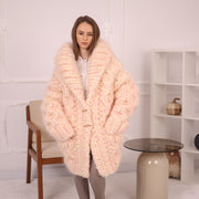 Cream Pink Melange 25-Strand Mohair Honeycomb Cardigan T2153