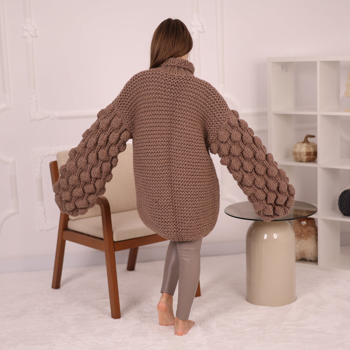 Very Chunky Wool Sweater, Bubble Sleeves, Oversized Fit, Hand Knitted Texture  T2148