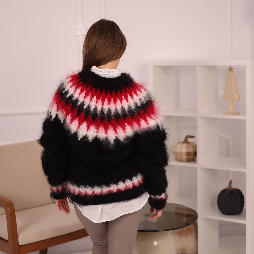 Black Icelandic Mohair Sweater, Fluffy Fuzzy Knit, Extra Soft Handknitted Pullover T2150