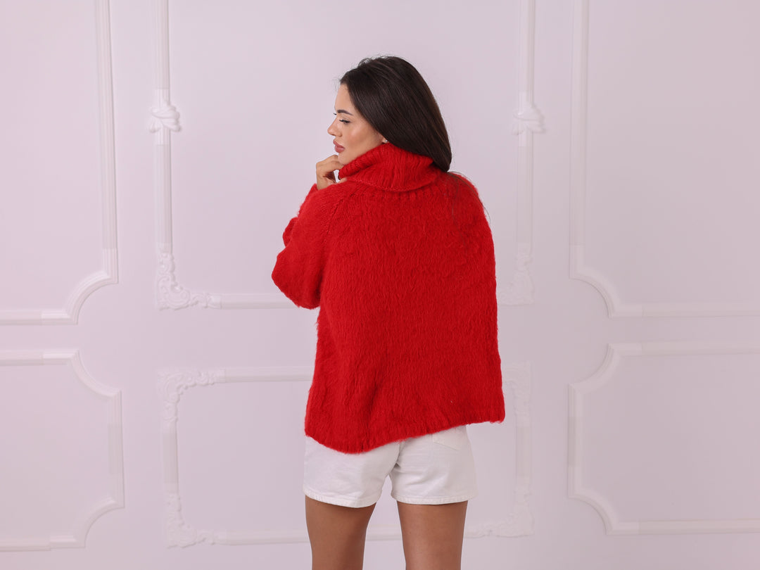 Personalized Red Baby Alpaca Turtleneck Sweater, Custom Text T2324