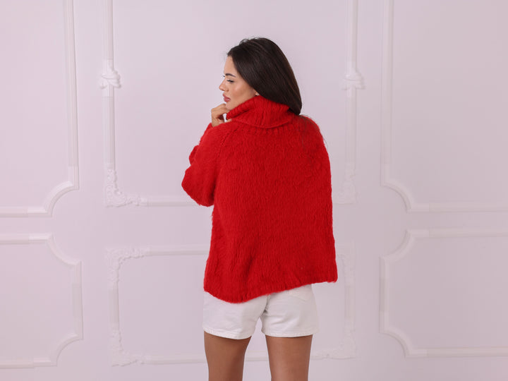 Personalized Red Baby Alpaca Turtleneck Sweater, Custom Text T2324