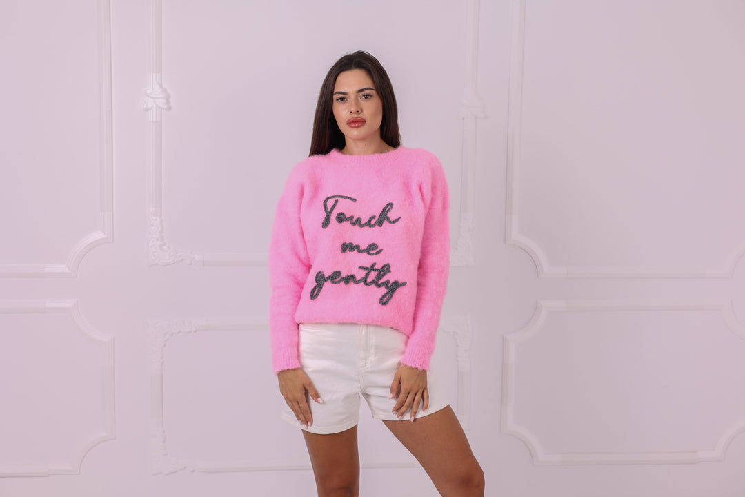 Personalized Pink Baby Alpaca Sweater, Custom Text Identity Pullover T2323