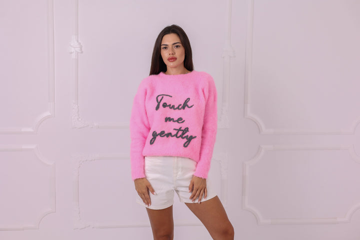 Personalized Pink Baby Alpaca Sweater, Custom Text Identity Pullover T2323