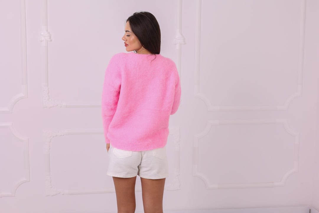 Personalized Pink Baby Alpaca Sweater, Custom Text Identity Pullover T2323