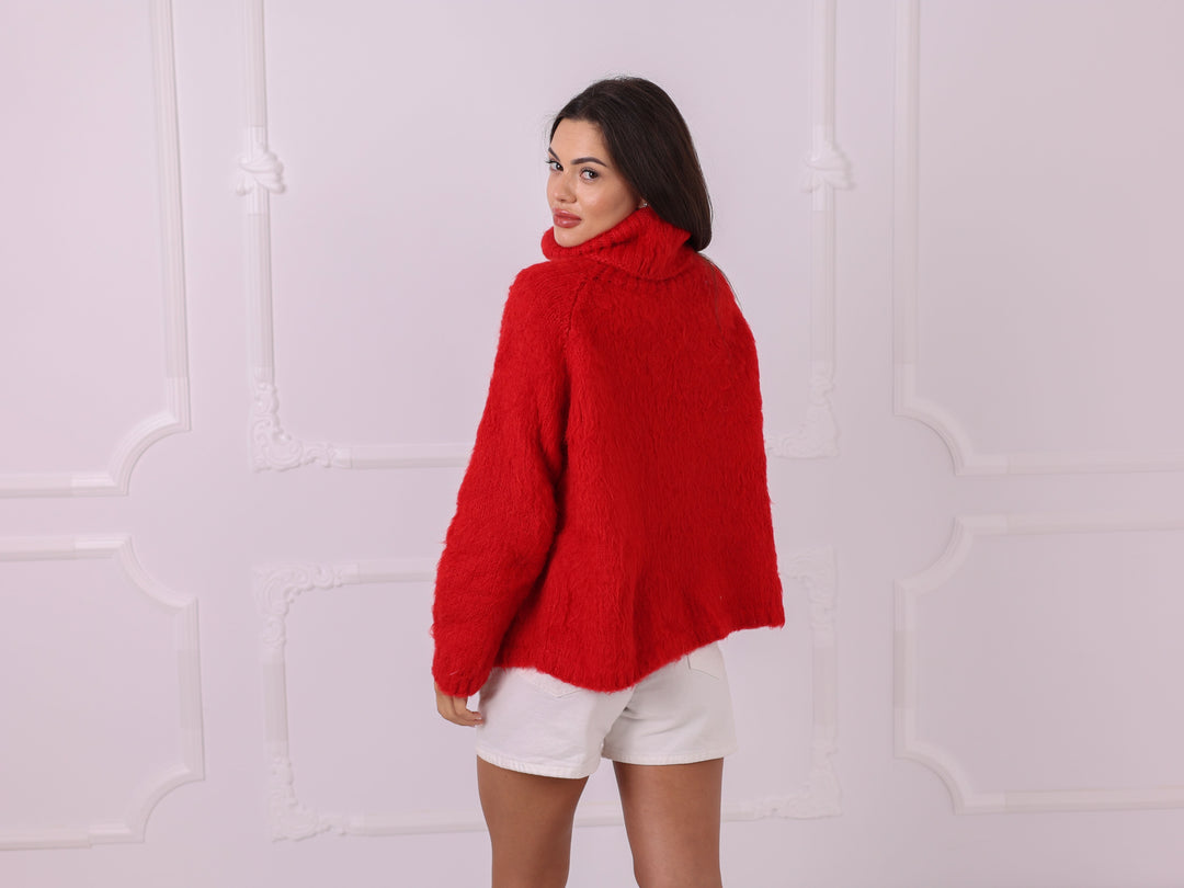 Personalized Red Baby Alpaca Turtleneck Sweater, Custom Text T2324
