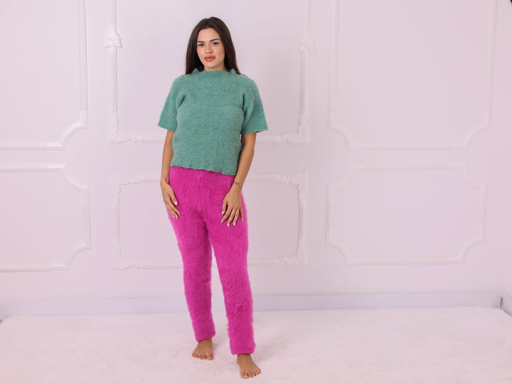Pink Kid Mohair Knit Pants T2321
