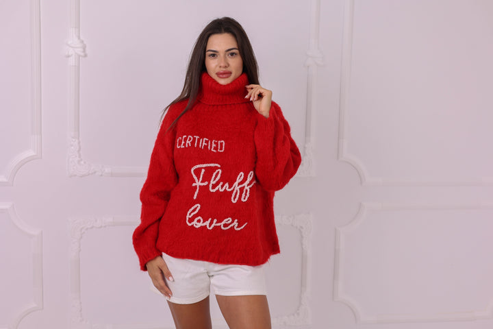 Personalized Red Baby Alpaca Turtleneck Sweater, Custom Text T2324