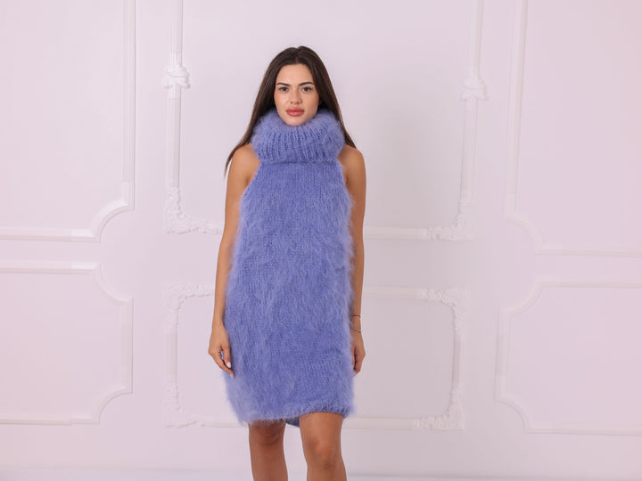 Blue Longhaired Mohair Sleeveless Sweater Dress T2320