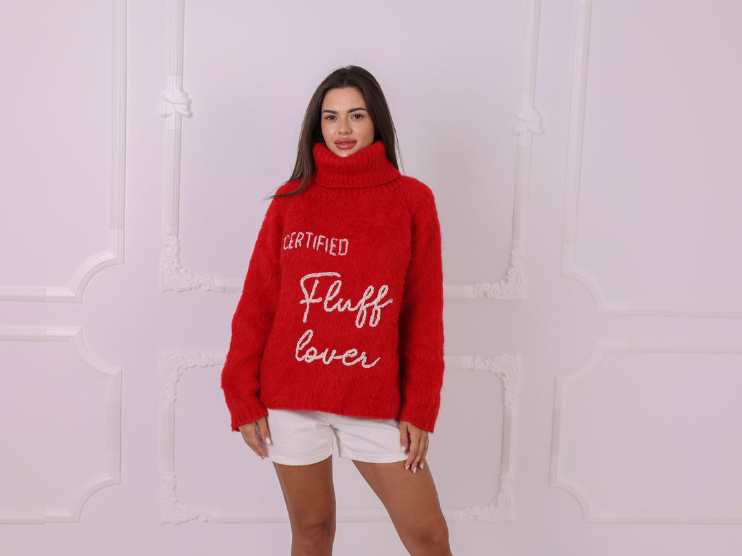 Personalized Red Baby Alpaca Turtleneck Sweater, Custom Text T2324