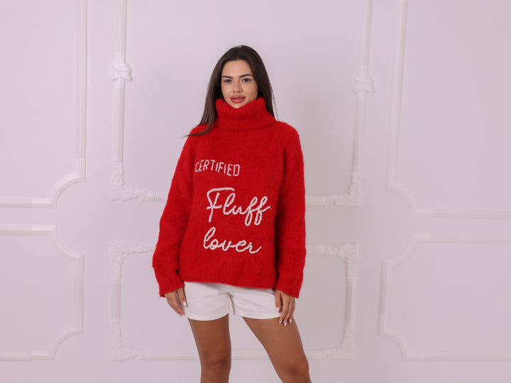 Personalized Red Baby Alpaca Turtleneck Sweater, Custom Text T2324