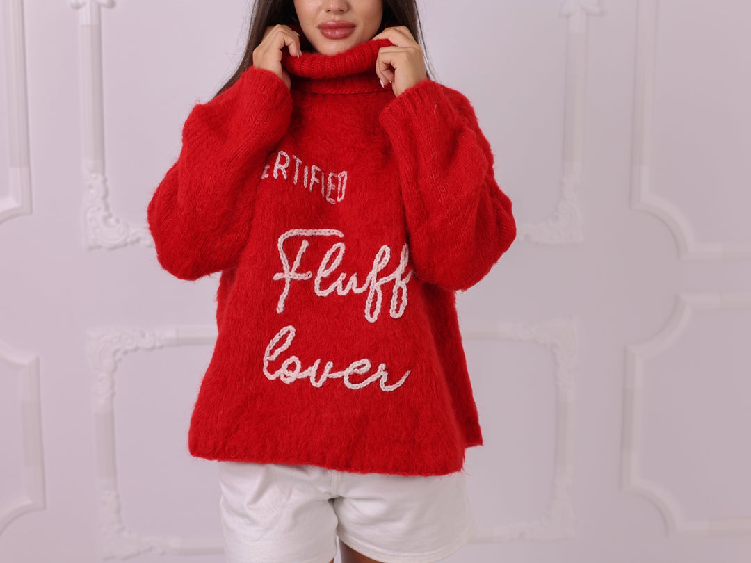 Personalized Red Baby Alpaca Turtleneck Sweater, Custom Text T2324