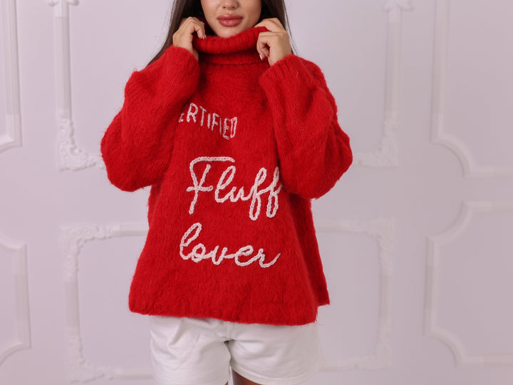 Personalized Red Baby Alpaca Turtleneck Sweater, Custom Text T2324